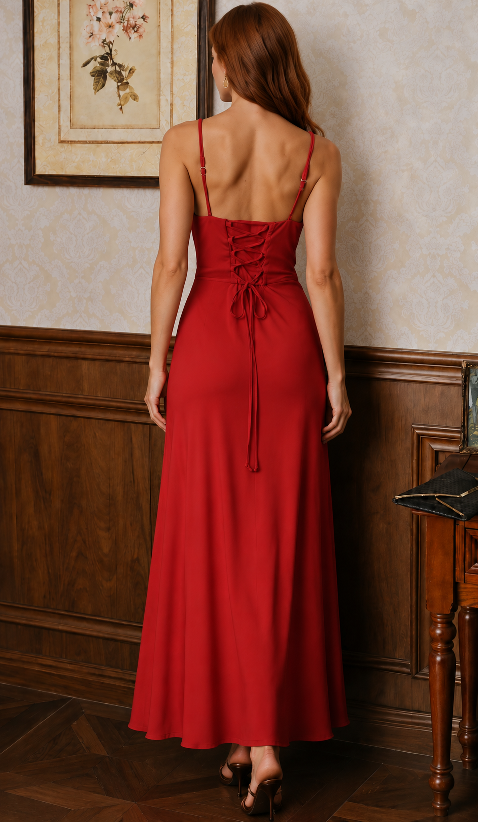 Scarlet Cowl Neck Lace-Up Maxi Dress
