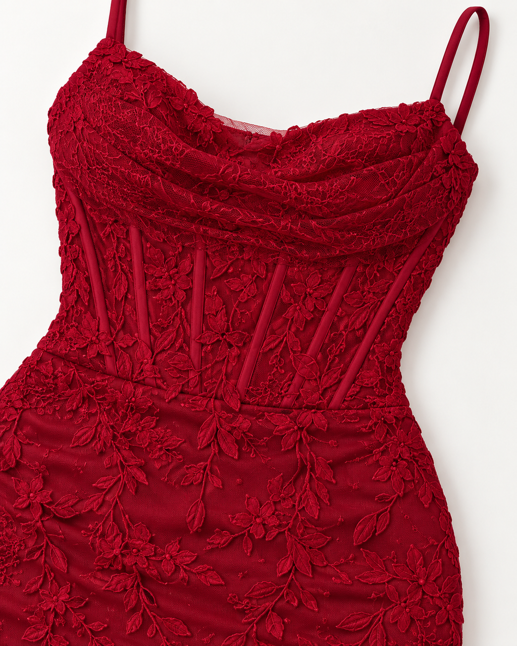 Burgundy Floral Lace Corset Mini Dress