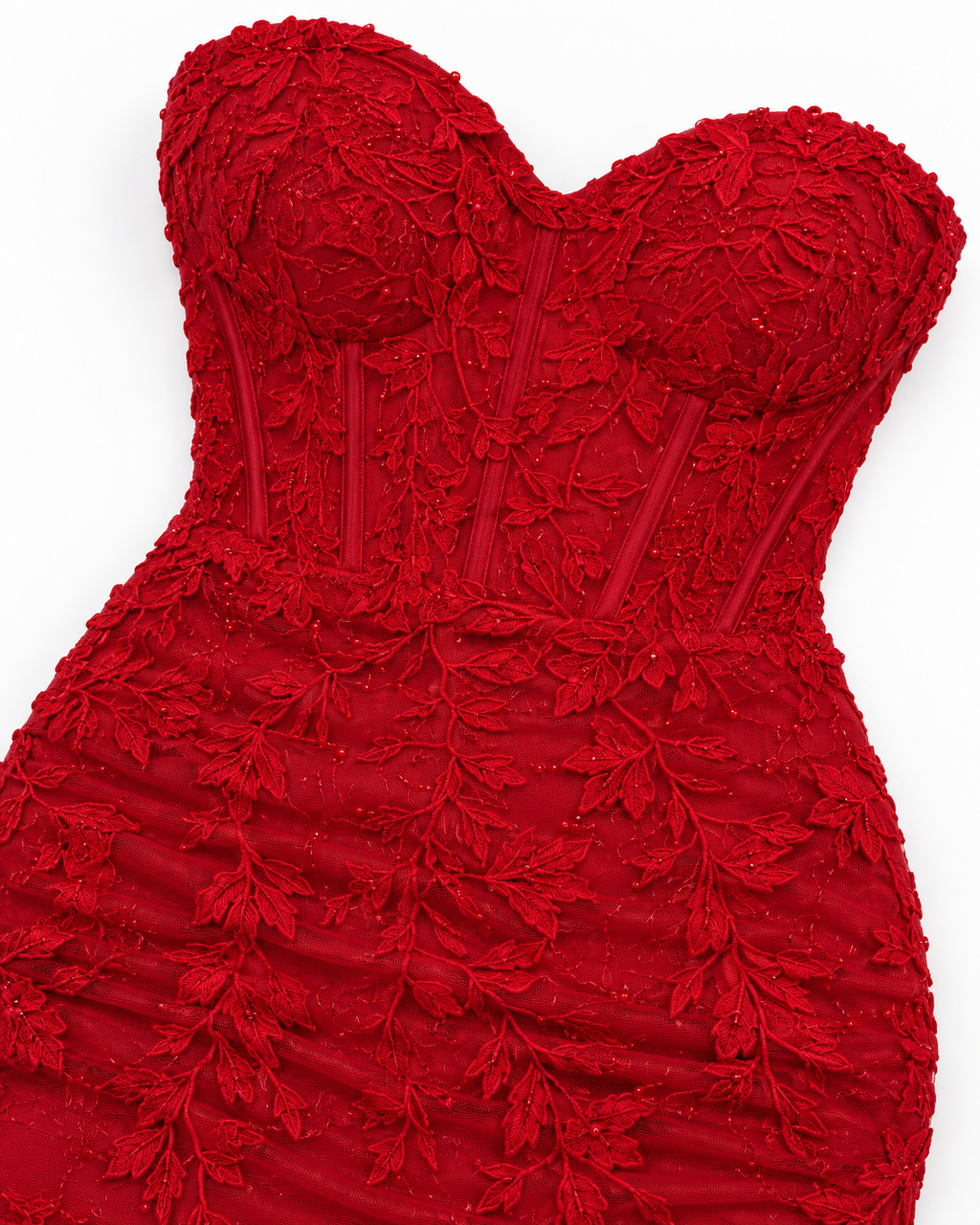 Crimson Sweetheart Lace Corset Mini Dress